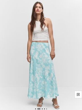 Mango Pale Blue Floral Maxi Skirt